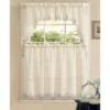 Kate Aurora Country Farmhouse Living Complete 4 Piece Orchard Sheer Embroidered Kitchen Curtain Tier & Swag Valance Set - Beige