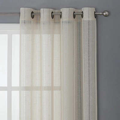 Kate Aurora 2 Piece Metallic Shimmer Chic Striped Flax Styled Sheer Grommet Top Curtains 1 Kate Aurora 2 Piece Metallic Shimmer Chic Striped Flax Styled Sheer Grommet Top Curtains