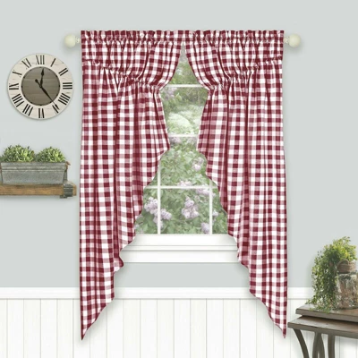 Kate Aurora Farmhouse Plaid Gingham Check Swag Valance Curtain Panel Pair 1 Kate Aurora Farmhouse Plaid Gingham Check Swag Valance Curtain Panel Pair