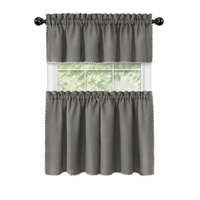 Kate Aurora Coastal Hamptons Living Complete 3 Piece Textured Kitchen Curtain Tier & Valance Set 1 Kate Aurora Coastal Hamptons Living Complete 3 Piece Textured Kitchen Curtain Tier & Valance Set
