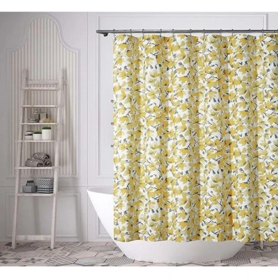 Kate Aurora Shabby Chic Yellow & Gray Floral Fabric Shower Curtain - Standard Size 1 Kate Aurora Shabby Chic Yellow & Gray Floral Fabric Shower Curtain - Standard Size