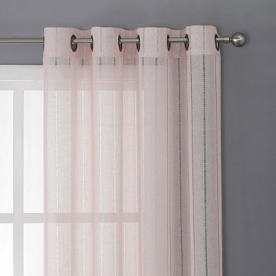 Kate Aurora 2 Piece Metallic Shimmer Chic Striped Flax Styled Sheer Grommet Top Curtains 7 Kate Aurora 2 Piece Metallic Shimmer Chic Striped Flax Styled Sheer Grommet Top Curtains - Image 7