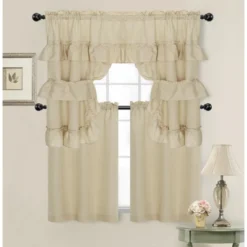 Kate Aurora Country Farmhouse Living Solid Colored Cafe Kitchen Curtain Tier & Swag Valance Set -Sweet Home Store GUEST 09660004 a8f7 4dba 98c2 a2de1fa511ef