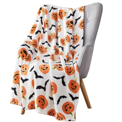 Kate Aurora Halloween Pumpkins Bats Rustic Orange & White Ultra Soft & Plush Throw Blankets 1 Kate Aurora Halloween Pumpkins Bats Rustic Orange & White Ultra Soft & Plush Throw Blankets