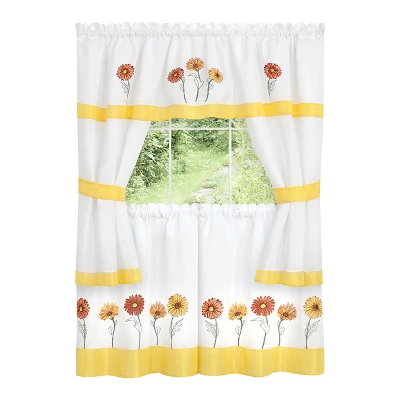 Kate Aurora Montauk Accents Embroidered Sunflowers & Daisies Complete 5 Piece Cottage Kitchen Curtain Tier & Valance Set 1 Kate Aurora Montauk Accents Embroidered Sunflowers & Daisies Complete 5 Piece Cottage Kitchen Curtain Tier & Valance Set