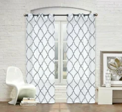 Kate Aurora Lux Home 2 Pack Shabby Trellis Semi Sheer Embroidered Clover Grommet Top Curtains