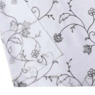 Kate Aurora 2 Piece Scroll Floral Embroidered Sheer Voile Grommet Top Window Curtains 6 Kate Aurora 2 Piece Scroll Floral Embroidered Sheer Voile Grommet Top Window Curtains - Image 6
