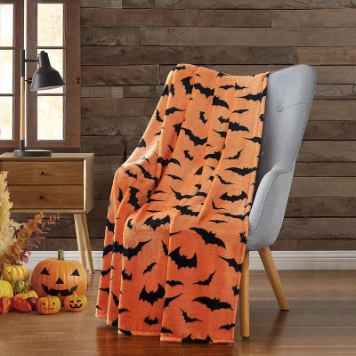 Kate Aurora Halloween Spooky Bats Pumpkin Orange & Black Ultra Soft & Plush Oversized Accent Throw Blanket - 50 In. W X 70 In. L 1 Kate Aurora Halloween Spooky Bats Pumpkin Orange & Black Ultra Soft & Plush Oversized Accent Throw Blanket - 50 In. W X 70 In. L