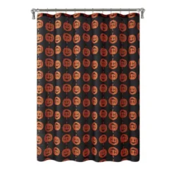 Kate Aurora Halloween Accents Black & Orange Spooky Jack O' Lanterns Fabric Shower Curtain - Standard Size