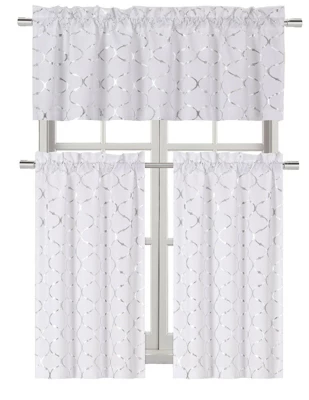 Kate Aurora Metallic Foil Lattice Kitchen Curtain Tier & Valance Set 3 Kate Aurora Metallic Foil Lattice Kitchen Curtain Tier & Valance Set - Image 3