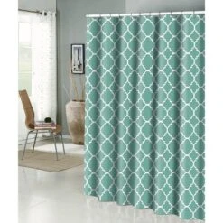 Kate Aurora Aqua Trellis Clover Lattic Design Fabric Shower Curtain - 70 In. W X 72 In. L
