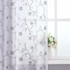 Kate Aurora 2 Piece Scroll Floral Embroidered Sheer Voile Grommet Top Window Curtains 12 Kate Aurora 2 Piece Scroll Floral Embroidered Sheer Voile Grommet Top Window Curtains -Sweet Home Store GUEST 221d17c5 25a1 445b aad2 489caf46ae42