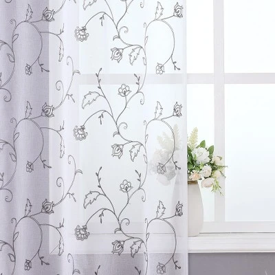 Kate Aurora 2 Piece Scroll Floral Embroidered Sheer Voile Grommet Top Window Curtains 4 Kate Aurora 2 Piece Scroll Floral Embroidered Sheer Voile Grommet Top Window Curtains - Image 4
