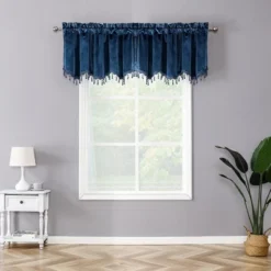 Kate Aurora Royal Living 2 Pack Beaded Tassel Trimmed Rod Pocket Velvet Window Valances