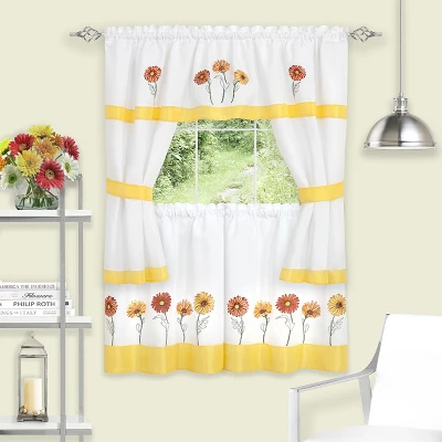 Kate Aurora Montauk Accents Embroidered Sunflowers & Daisies Complete 5 Piece Cottage Kitchen Curtain Tier & Valance Set 3 Kate Aurora Montauk Accents Embroidered Sunflowers & Daisies Complete 5 Piece Cottage Kitchen Curtain Tier & Valance Set - Image 3