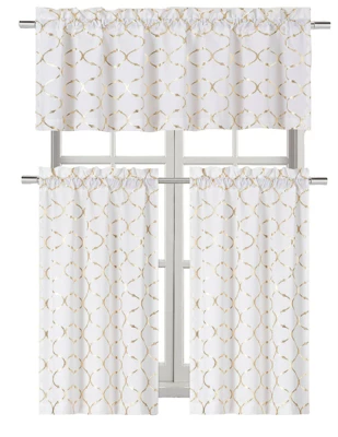 Kate Aurora Metallic Foil Lattice Kitchen Curtain Tier & Valance Set 2 Kate Aurora Metallic Foil Lattice Kitchen Curtain Tier & Valance Set - Image 2