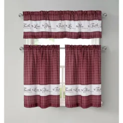 Kate Aurora Country Living Gingham Check Hope Faith Love 3 Pc Cafe Kitchen Curtain Set -Sweet Home Store GUEST 2dcdc90d bcd0 4256 8b98 e337d58beaf6