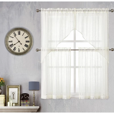 Kate Aurora Modern Chic Complete 4 Piece Striped Sheer Kitchen Curtain Tier & Valance Set 6 Kate Aurora Modern Chic Complete 4 Piece Striped Sheer Kitchen Curtain Tier & Valance Set - Image 6