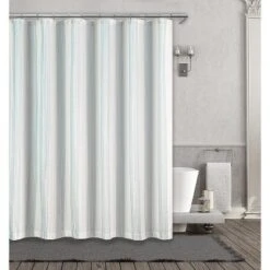 Kate Aurora Nautical Hampton Stripe Cotton Fabric Shower Curtain - 70 In. W X 72 In. L