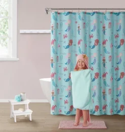 Kate Aurora Montauk Accents Complete 5 Piece Juvi Mermaid Themed Fabric Shower Curtain Bathroom Set