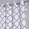 Kate Aurora Montauk Accents 2 Piece White & Gray Trellis Light Filtering Modern Geometric Grommet Top Window Curtains