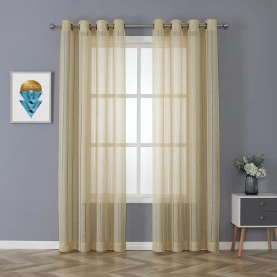 Kate Aurora 2 Piece Metallic Shimmer Chic Striped Flax Styled Sheer Grommet Top Curtains 8 Kate Aurora 2 Piece Metallic Shimmer Chic Striped Flax Styled Sheer Grommet Top Curtains - Image 8