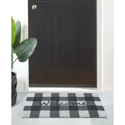 Kate Aurora All Season Black & White Plaid Country Farmhouse Coir Bristled Outdoor All Season Welcome Mat - 18"x30" 1 Kate Aurora All Season Black & White Plaid Country Farmhouse Coir Bristled Outdoor All Season Welcome Mat - 18"x30"