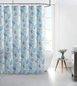 Kate Aurora Seaside Villa Mosaic Coastal Seashells & Starfish Fabric Shower Curtain