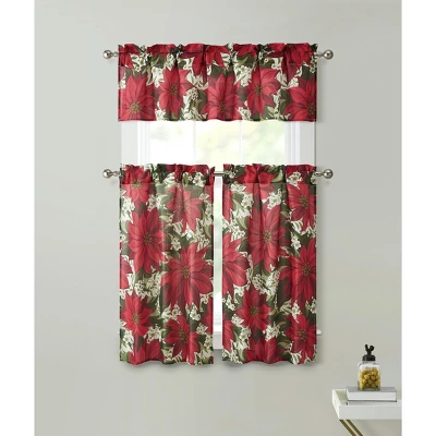 Kate Aurora Holiday Classic Poinsettia Christmas 3 Pc Kitchen Curtain Tier & Valance Set - 57 In. W X 36 In. L 1 Kate Aurora Holiday Classic Poinsettia Christmas 3 Pc Kitchen Curtain Tier & Valance Set - 57 In. W X 36 In. L