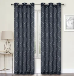 Kate Aurora 2 Piece Anael Embroidered Lattice Matte Sheer Grommet Top Curtain Panels - 84 In. Long