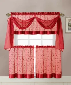 Kate Aurora Complete 4 Piece Linen Leaf Embroidered Complete Kitchen Curtain Set -Sweet Home Store GUEST 5adab07a d5f6 4275 b8a4 d8a733f4db00