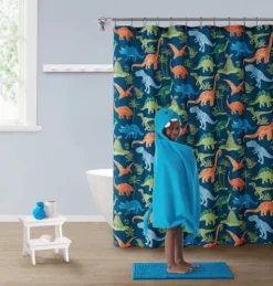 Kate Aurora Montauk Accents Complete 5 Piece Juvi Dinosaurs Themed Fabric Shower Curtain Bathroom Set