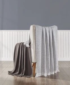 Kate Aurora Chic Living 2 Pack Chocolate Brown Yarn Dyed Woven & Fringed Coordinating Ultra Soft Accent Throw Blanket Set - 50 In. W X 60 In. L