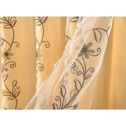 Kate Aurora Royal Living Embroidered Floral Sheer On Taffeta Layered Fabric Shower Curtain