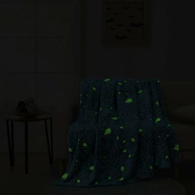 Kate Aurora Halloween Spooky Glow In The Dark Spider Webs Ultra Soft & Plush Oversized Throw Blanket - Gray 2 Kate Aurora Halloween Spooky Glow In The Dark Spider Webs Ultra Soft & Plush Oversized Throw Blanket - Gray - Image 2