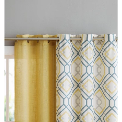 Kate Aurora Coordinating 4 Piece Geometric & Solid Grommet Top Window Curtain Set 1 Kate Aurora Coordinating 4 Piece Geometric & Solid Grommet Top Window Curtain Set