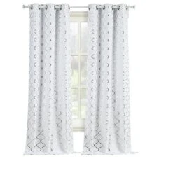 Kate Aurora 2 Pack Cotton Blend Shabby Metallic Quatrefoil Lattice Ultra Luxurious Grommet Top Window Curtain Panels
