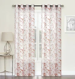 Kate Aurora Regal 2 Pack Floral Embroidered Sheer Grommet Curtains