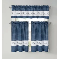 Kate Aurora Country Living Gingham Check Hope Faith Love 3 Pc Cafe Kitchen Curtain Set -Sweet Home Store GUEST 88805143 d644 4a50 999e 34ed16cb6235