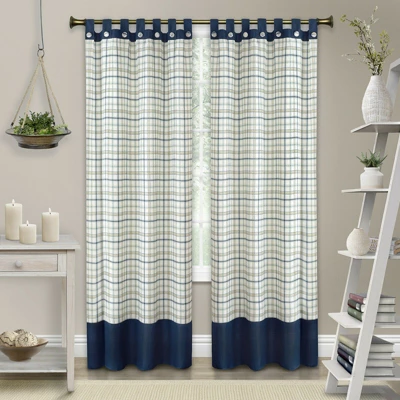 Kate Aurora 2 Pack: Shabby Farmhouse Plaid Tab Top Tattersall Window Curtains 1 Kate Aurora 2 Pack: Shabby Farmhouse Plaid Tab Top Tattersall Window Curtains