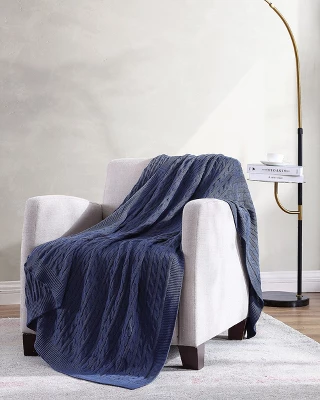 Kate Aurora University Living® Ultra Soft & Plush Oversized "The Scholar" Cable Knit Cotton Accent Throw Blanket 6 Kate Aurora University Living® Ultra Soft & Plush Oversized "The Scholar" Cable Knit Cotton Accent Throw Blanket - Image 6