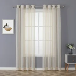 Kate Aurora 2 Piece Metallic Shimmer Chic Striped Flax Styled Sheer Grommet Top Curtains 13 Kate Aurora 2 Piece Metallic Shimmer Chic Striped Flax Styled Sheer Grommet Top Curtains -Sweet Home Store GUEST 98476b51 d3f0 41d3 8ce7 d1b350d1dacd