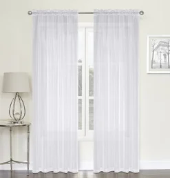 Kate Aurora Montauk Accents Ultra Lux 2 Piece Rod Pocket White Sheer Voile Window Curtain Panels -Sweet Home Store GUEST 9892d908 52db 431e 851e 4b290046afaf