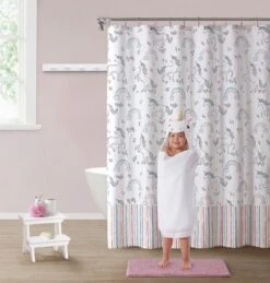 Kate Aurora Montauk Accents Complete 5 Piece Juvi Unicorns Themed Fabric Shower Curtain Bathroom Set