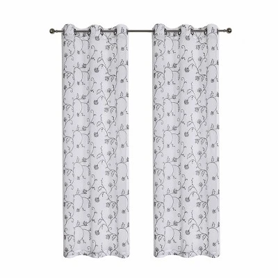 Kate Aurora 2 Piece Scroll Floral Embroidered Sheer Voile Grommet Top Window Curtains 2 Kate Aurora 2 Piece Scroll Floral Embroidered Sheer Voile Grommet Top Window Curtains - Image 2