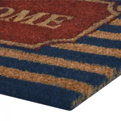 Kate Aurora Nantucket Coastal Striped Navy Colored Welcome Coir Bristled Outdoor All Season Welcome Mat - 18"x30"