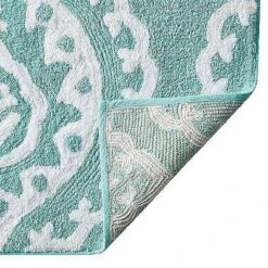 Kate Aurora 100% Premium Cotton Damask Designed Non Slip Bath Rug - 20 In. W X 32 In. L