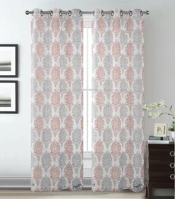 2 Pack Kate Aurora Sparkle Sheer Damask Design Grommet Top Curtains -Sweet Home Store GUEST a02a4795 3ccb 4a18 85f9 02a85ebd3926