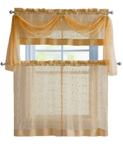 Kate Aurora Complete 4 Piece Linen Leaf Embroidered Complete Kitchen Curtain Set -Sweet Home Store GUEST a410e61d 984e 40b8 b8d9 9a433e1add73