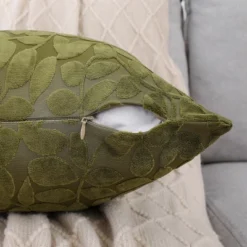 Kate Aurora Red Hook Cut Leaf Embossed Chenille Ultra Plush & Fluffy 18"x 18" Filled Accent Throw Pillow With Removable Zipper Shell/Cover